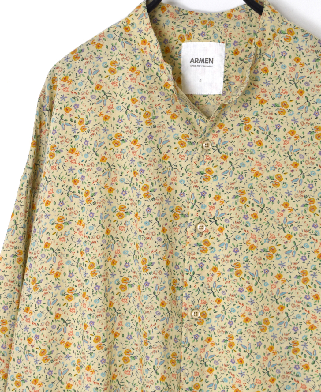 INAM2512FD(シャツ) COTTON FLOWER PRINT UTILITY BANDED COLLAR LONG SHIRT