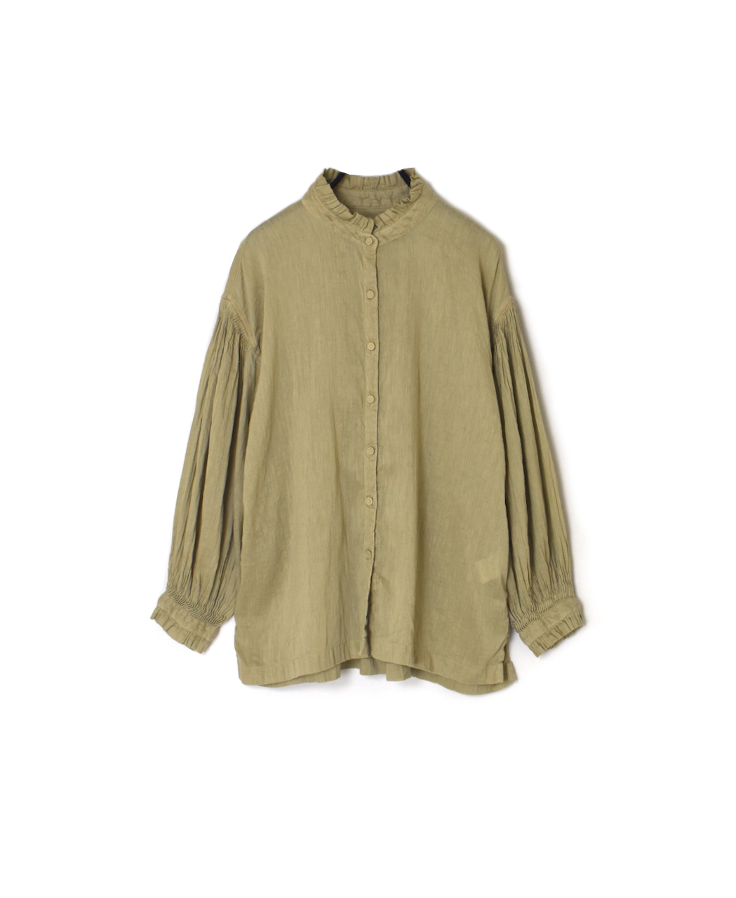 INMDS25011D(シャツ) AUTO LOOM COTTON/LINEN PLAIN(OVERDYE) FRILL COLLAR SHIRT WITH MINI PINTUCK