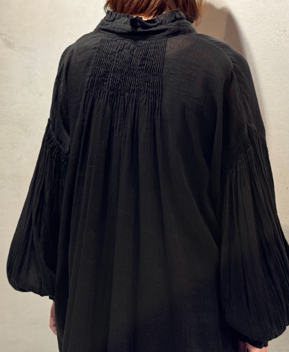 INMDS25016D(ワンピース) AUTO LOOM COTTON/LINEN PLAIN(OVERDYE) FRILL COLLAR MAXI SHIRT DRESS WITH PINTUCK