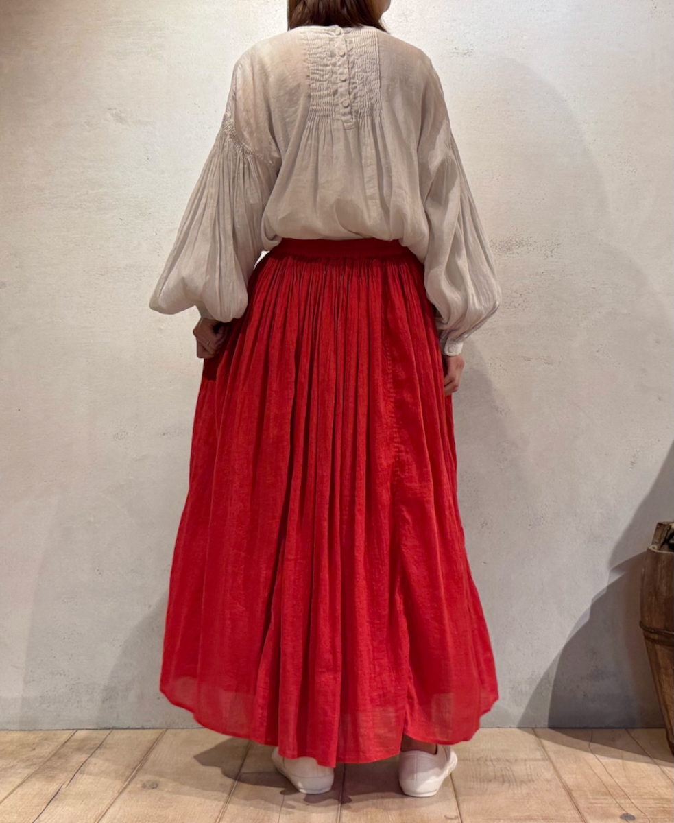 INMDS25015D(スカート) AUTO LOOM COTTON/LINEN PLAIN(OVERDYE) GATHERED SKIRT