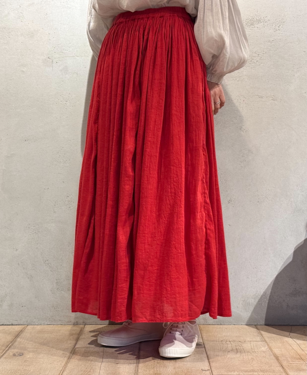 INMDS25015D(スカート) AUTO LOOM COTTON/LINEN PLAIN(OVERDYE) GATHERED SKIRT