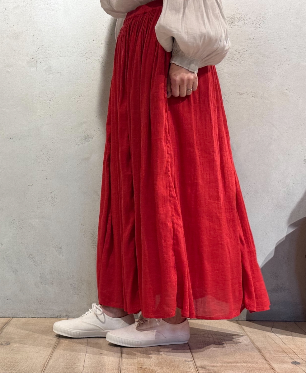 INMDS25015D(スカート) AUTO LOOM COTTON/LINEN PLAIN(OVERDYE) GATHERED SKIRT