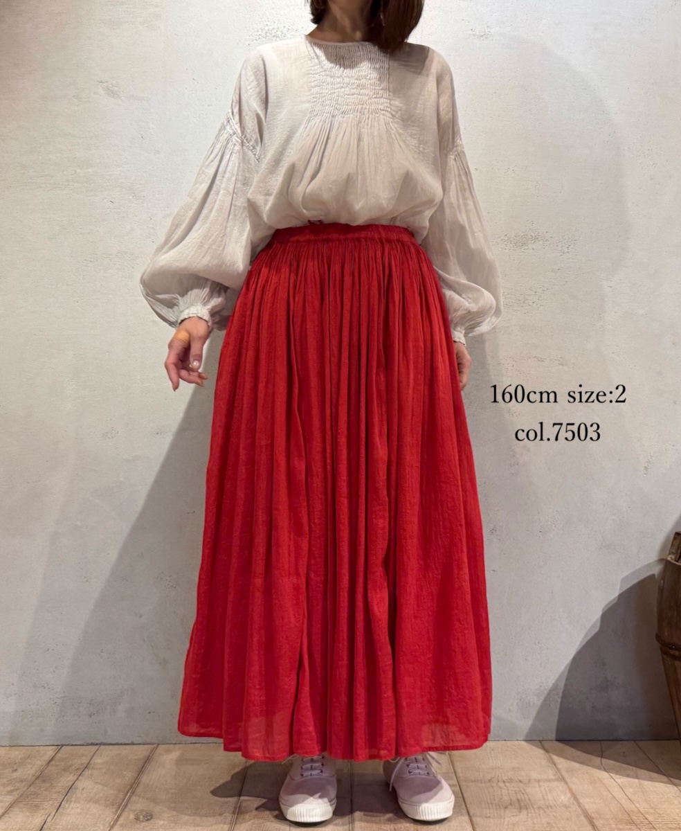 INMDS25015D(スカート) AUTO LOOM COTTON/LINEN PLAIN(OVERDYE) GATHERED SKIRT