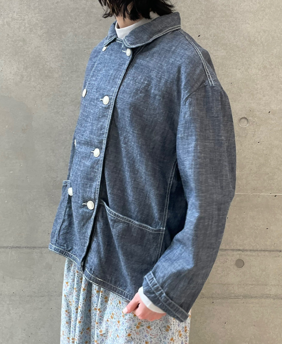 ISNAM2402CB(ジャケット) NAVY CHAMBRAY ROUND COLLAR DOUBLE JACKET