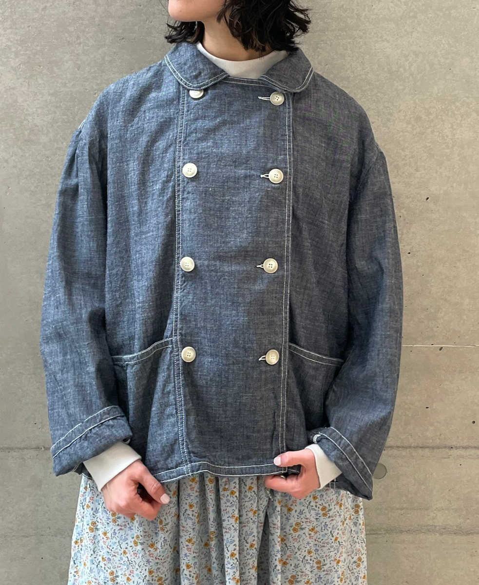 ISNAM2402CB(ジャケット) NAVY CHAMBRAY ROUND COLLAR DOUBLE JACKET