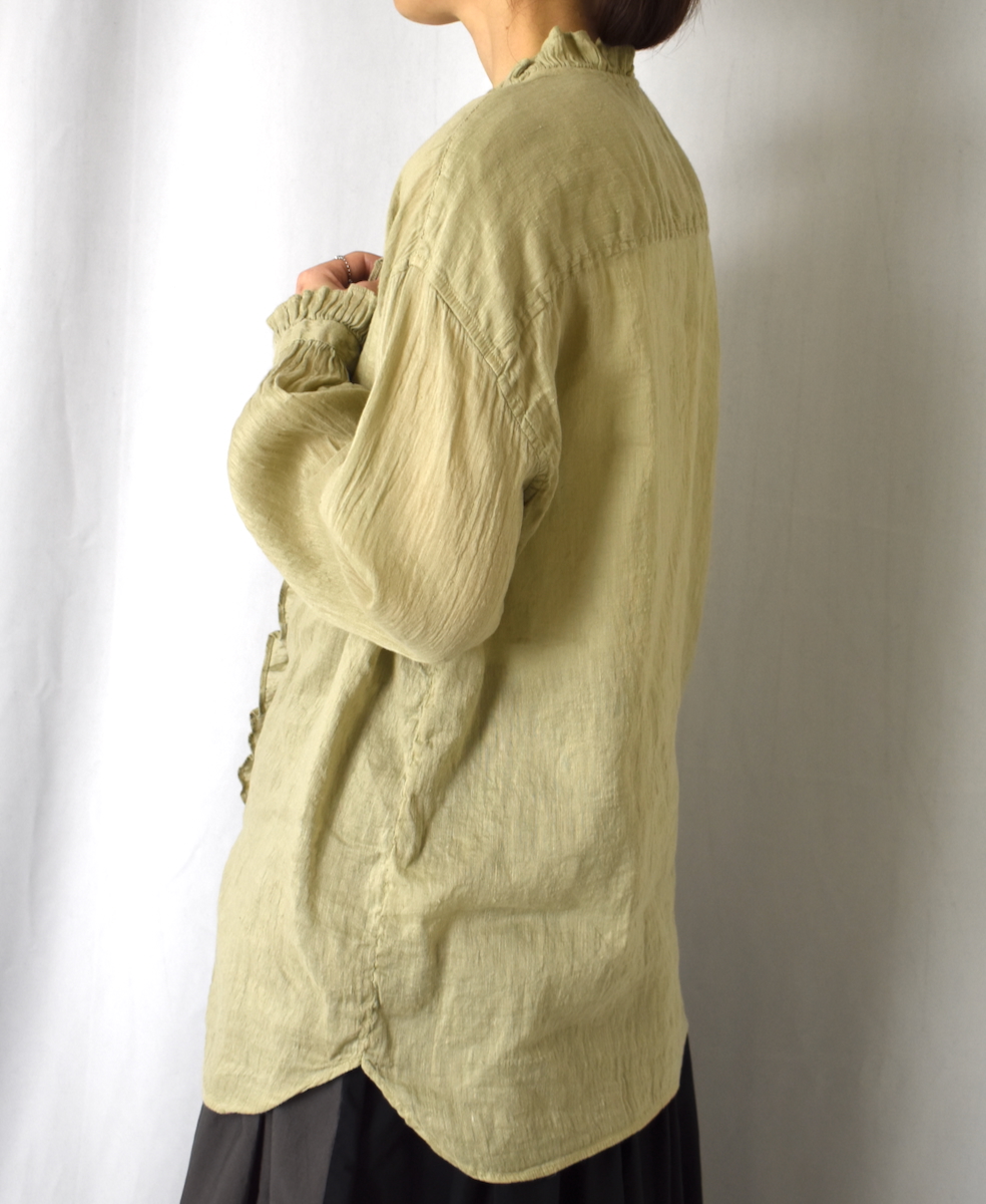 INMDS25013D(シャツ) AUTO LOOM COTTON/LINEN PLAIN(OVERDYE) FRILL COLLAR SHIRT