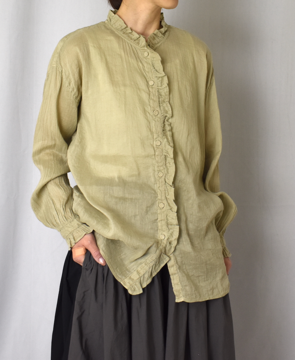 INMDS25013D(シャツ) AUTO LOOM COTTON/LINEN PLAIN(OVERDYE) FRILL COLLAR SHIRT