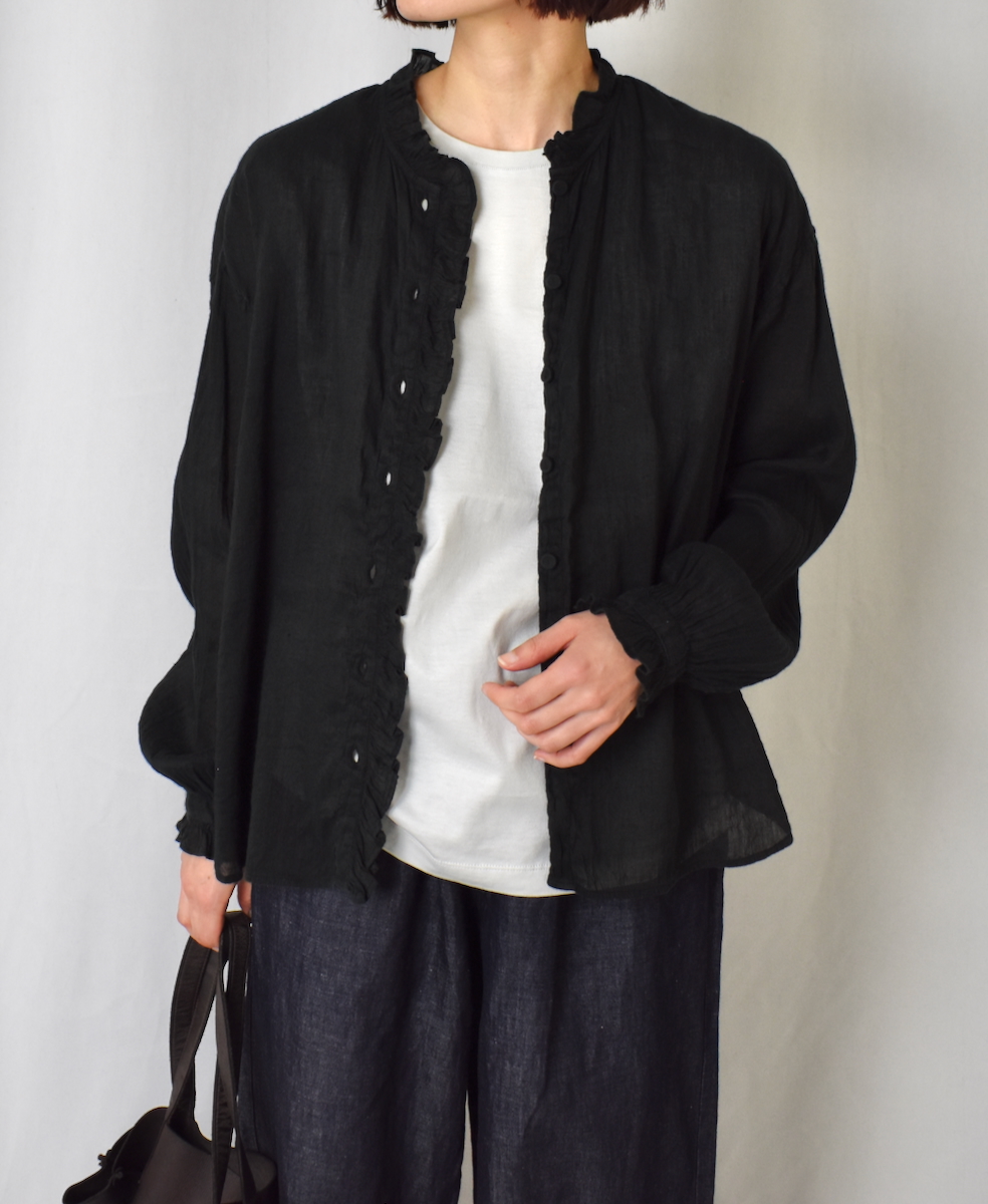 INMDS25013D(シャツ) AUTO LOOM COTTON/LINEN PLAIN(OVERDYE) FRILL COLLAR SHIRT