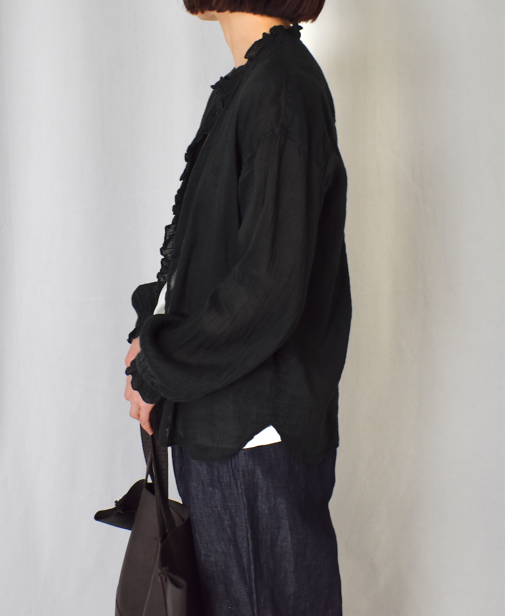 INMDS25013D(シャツ) AUTO LOOM COTTON/LINEN PLAIN(OVERDYE) FRILL COLLAR SHIRT