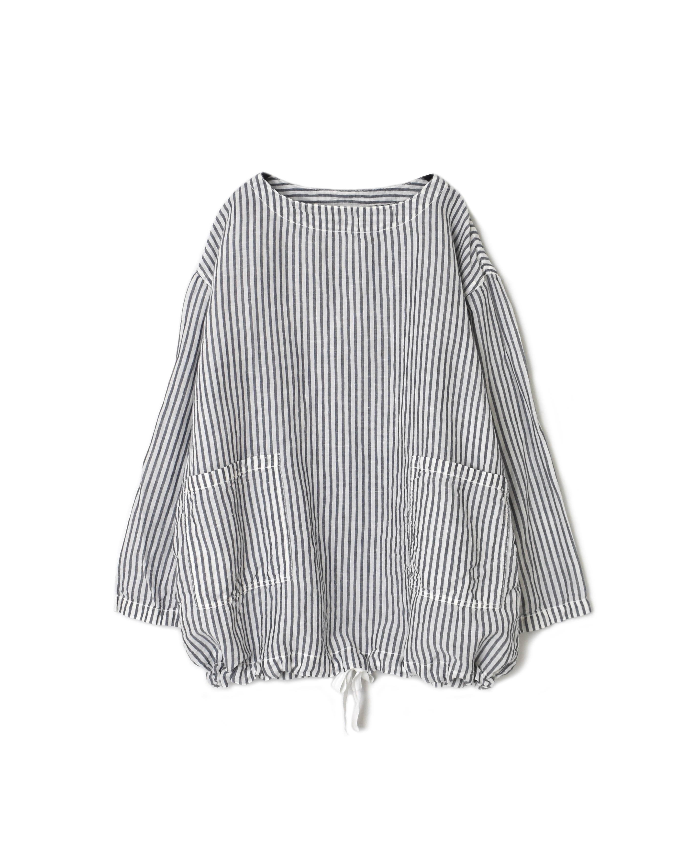 ISNAM2522SD(シャツ) COTTON/LINEN STRIPE OVER DYE BOAT NECK PULLOVER