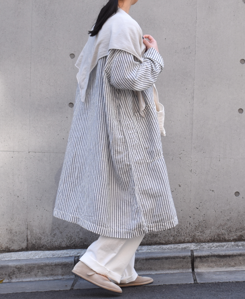 ISNAM2523SD(プルオーバー) COTTON/LINEN STRIPE OVERDYE BOAT NECK LONG PULLOVER