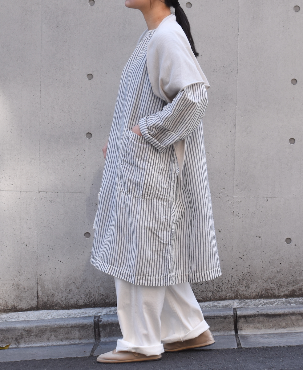 ISNAM2523SD(プルオーバー) COTTON/LINEN STRIPE OVERDYE BOAT NECK LONG PULLOVER