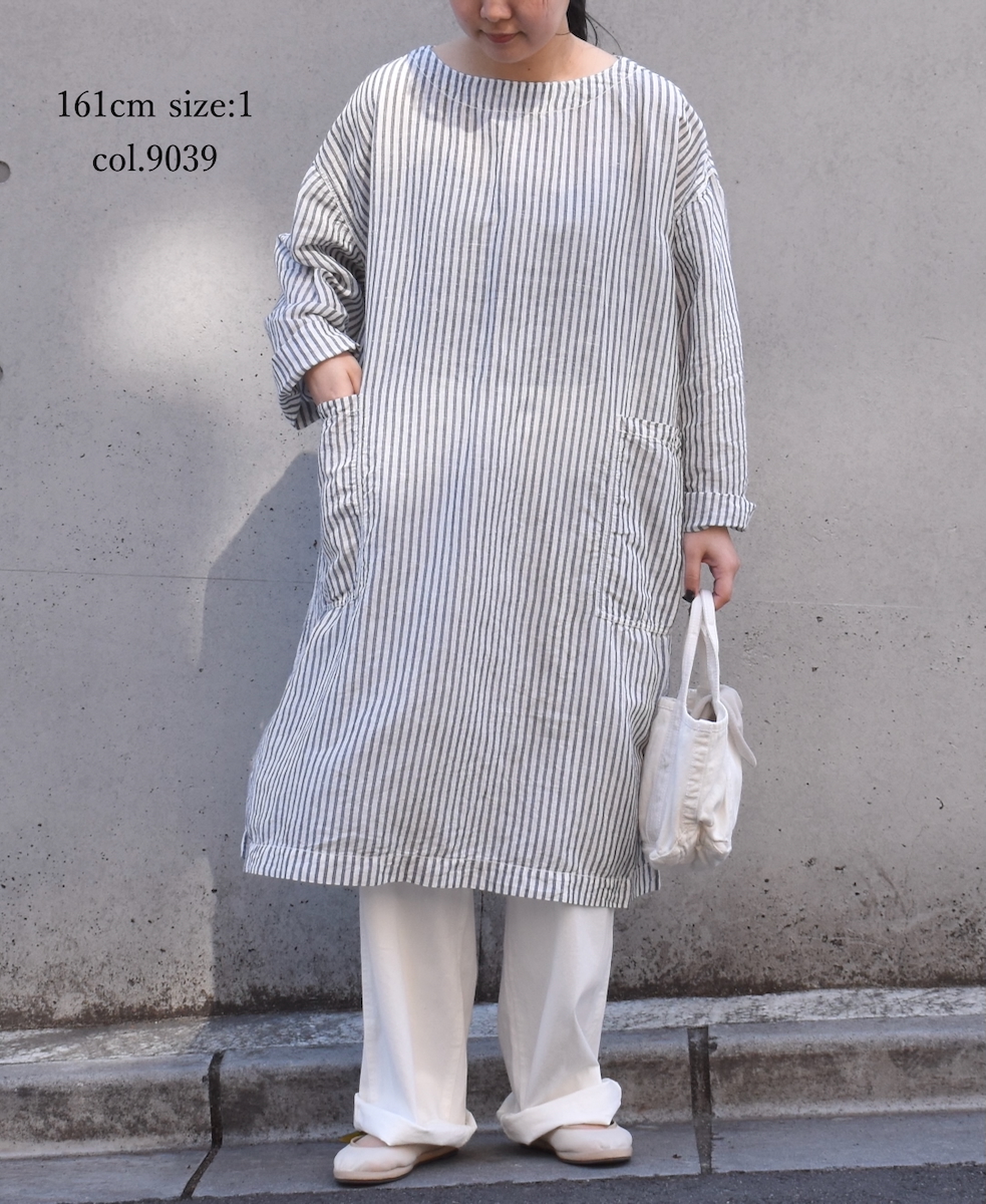 ISNAM2523SD(プルオーバー) COTTON/LINEN STRIPE OVERDYE BOAT NECK LONG PULLOVER