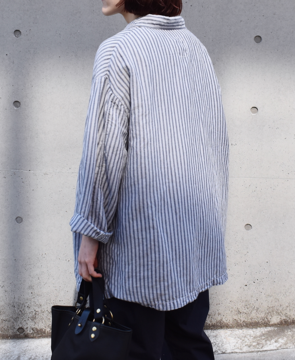 ISNAM2521SD(シャツ) COTTON/LINEN STRIPE OVERDYE SKIPPER SHIRT