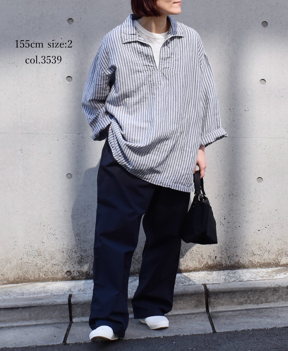 ISNAM2521SD(シャツ) COTTON/LINEN STRIPE OVERDYE SKIPPER SHIRT