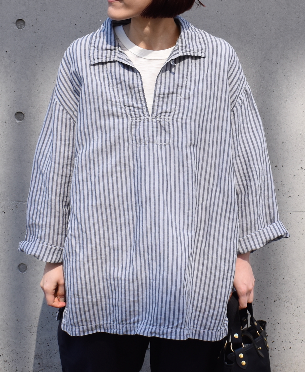 ISNAM2521SD(シャツ) COTTON/LINEN STRIPE OVERDYE SKIPPER SHIRT