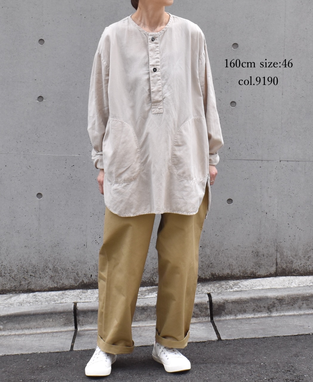 INHT2513CLD(シャツ) COTTON LINEN PLAIN OVERDYE HENRY NECK SHIRT