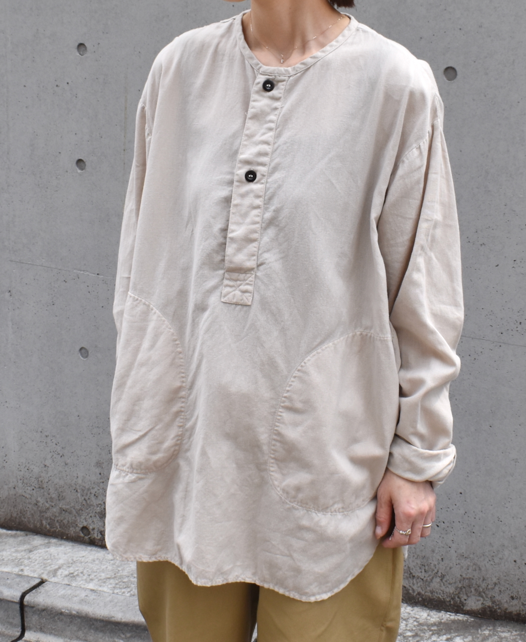 INHT2513CLD(シャツ) COTTON LINEN PLAIN OVERDYE HENRY NECK SHIRT