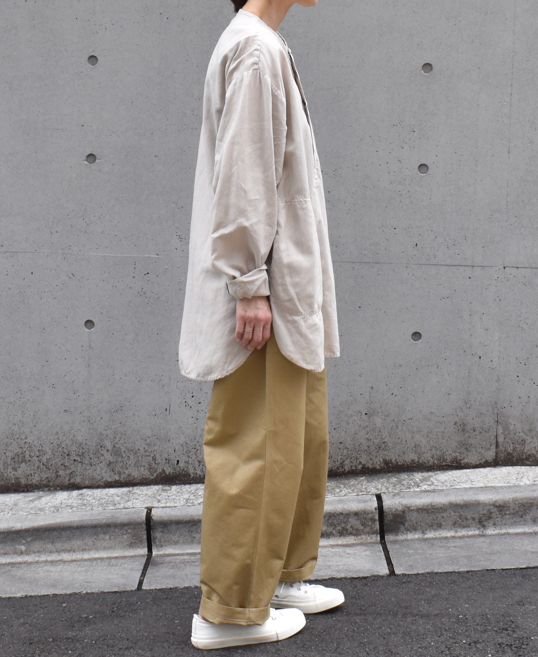 INHT2513CLD(シャツ) COTTON LINEN PLAIN OVERDYE HENRY NECK SHIRT