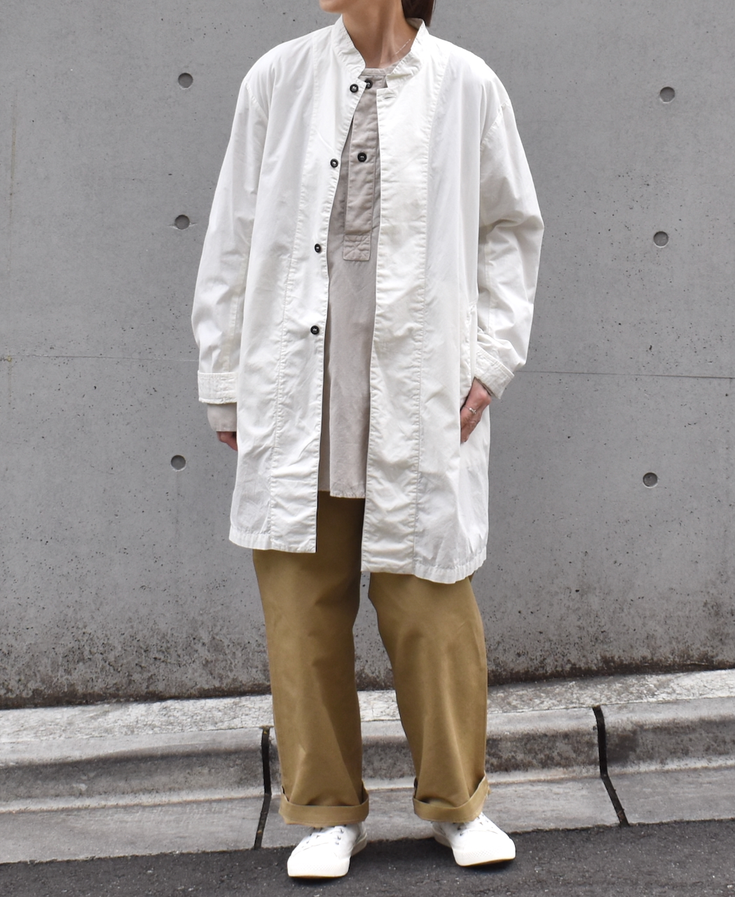 INHT2513CLD(シャツ) COTTON LINEN PLAIN OVERDYE HENRY NECK SHIRT