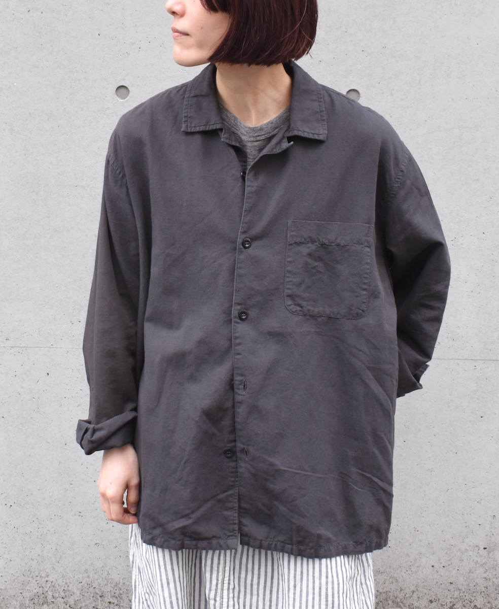 INHT2512CLD(シャツ) COTTON LINEN PLAIN OVERDYE ONE-UP COLLAR SHIRT