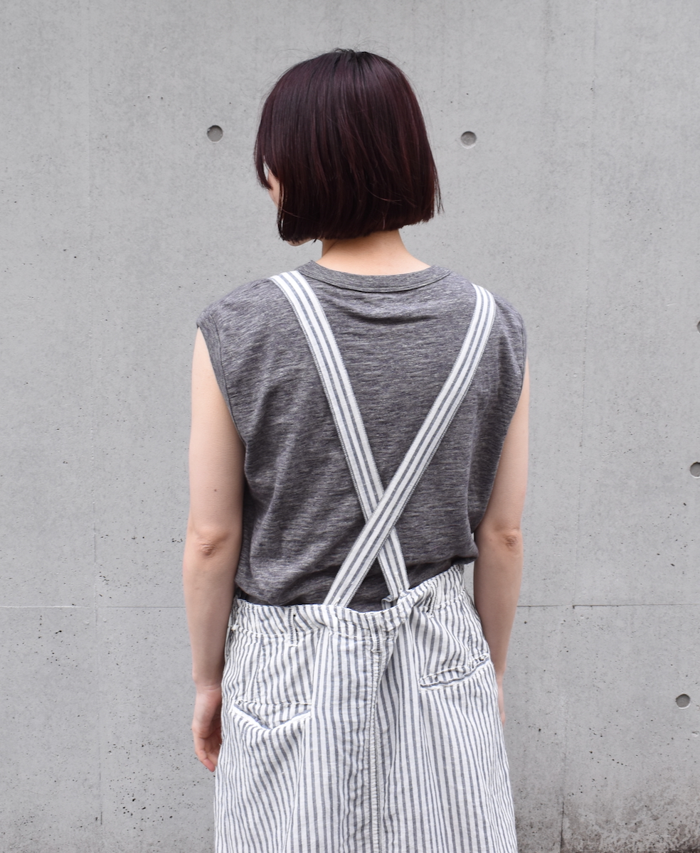 ISNAM2524SD(スカート) COTTON/LINEN STRIPE OVERDYE ADJUSTER TACK SKIRT WITH SUSPENDER