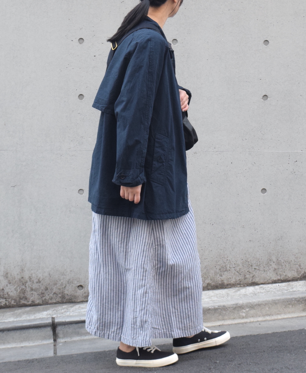 ISNAM2524SD(スカート) COTTON/LINEN STRIPE OVERDYE ADJUSTER TACK SKIRT WITH SUSPENDER