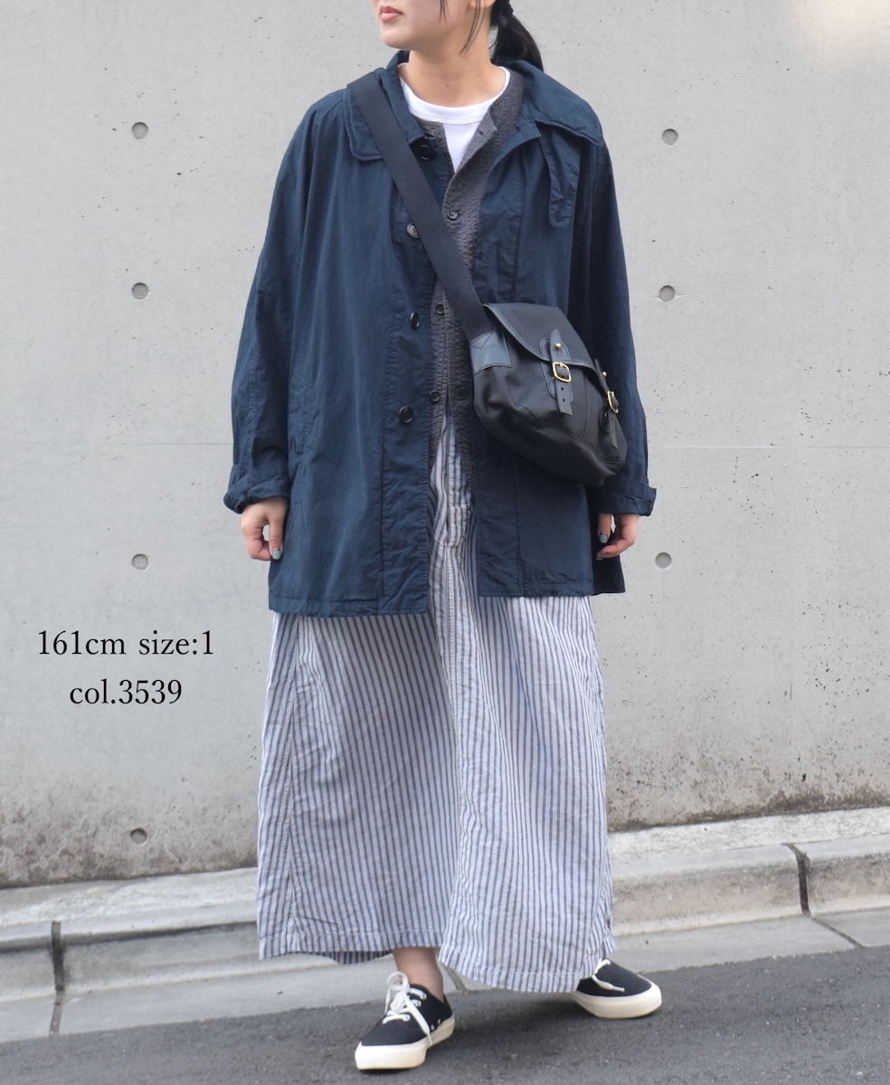 ISNAM2524SD(スカート) COTTON/LINEN STRIPE OVERDYE ADJUSTER TACK SKIRT WITH SUSPENDER