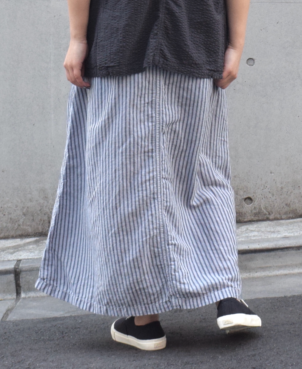 ISNAM2524SD(スカート) COTTON/LINEN STRIPE OVERDYE ADJUSTER TACK SKIRT WITH SUSPENDER