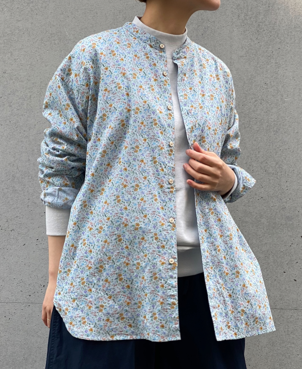 INAM2511FD(シャツ) COTTON FLOWER PRINT UTILITY BANDED COLLAR SHIRT