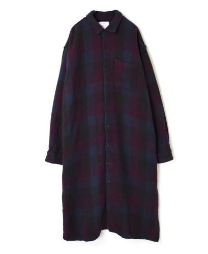 INHT2202WBC (ロングシャツ) COTTON WAFFLE CHECK OVERDYE ONE-UP COLLAR LONG SHIRT