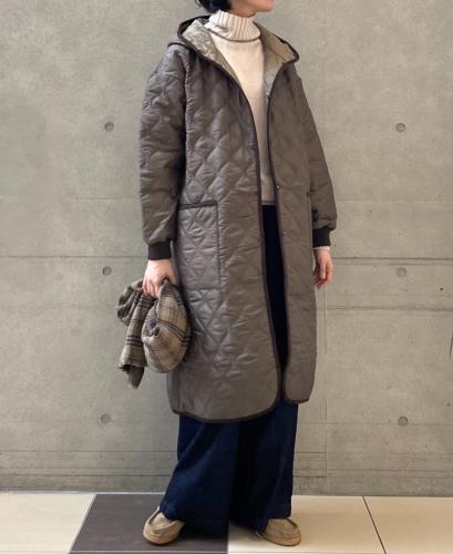 NAM2154PP (コート) POLY×POLY HEAT QUILT OVERSIZED HOODED COAT WITH RIBBED CUFF