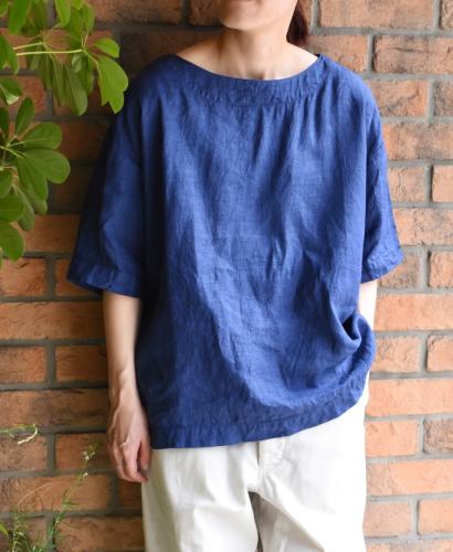 NAM1631LP (ブラウス) LINEN PLAIN BOAT NECK S/SL SHIRT