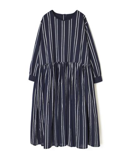 NMDS24622(ワンピース) 60s COTTON STRIPE BLOCK PRINT RAJASTHAN TUCK GATHERED DRESS