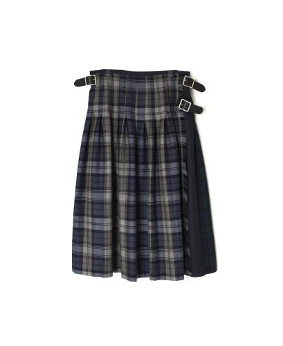 NOD2451PW(スカート) WORSTED WOOL/PATCHWORK LOW WAIST PLEATS WRAP SKIRT LENGTH80cm(WITH PIN)