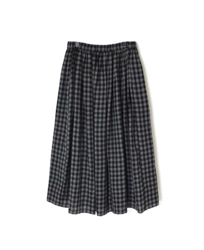 NMDS24574(スカート) BOILED WOOL GINGHAM CHECK RAJASTHAN TUCK GATHERD SKIRT WITH LINING