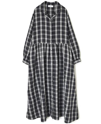 INSL24713(ワンピース) WOOL/LINEN CHECK OPEN COLLAR SHIRT DRESS