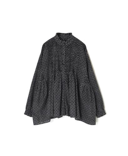 INMDS24722(シャツ) 80s COTTON SMALL SQUARE BLOCK PRINT MINI PINTUCK FRILL COLLAR SHIRT