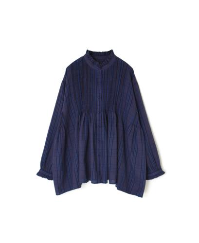 NMDS24581(シャツ) WOOL COTTON CHECK FRILL COLLAR PINTUCK SHIRT