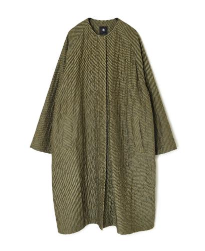 NMDS23521BS(コート) QUILTED HAND WOVEN COTTON SILK BIAS STRIPE PRINT C-NECK RAGLAN COAT