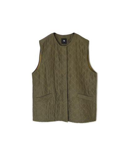 NMDS24532BS(ベスト) QUILTED HAND WOVEN COTTON SILK BIAS STRIPE PRINT C-NECK VEST