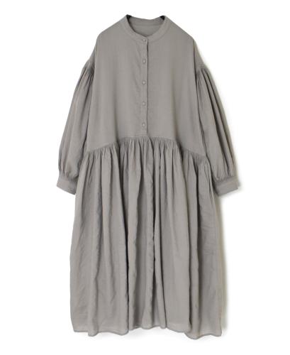 INMDS24742(ワンピース) WOOL/COTTON/SILK PLAIN BANDED COLLAR P/O DRESS WITH RAJASTHAN TUCK GATHER