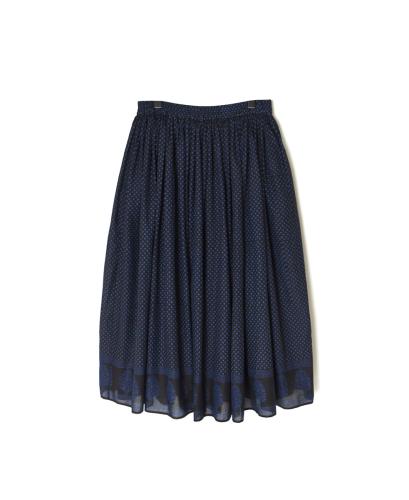 NMDS25264(スカート) 80s VOIL DOT&TREE BLOCK PRINT RAJASTHAN TUCK GATHERED SKIRT WITH LINING