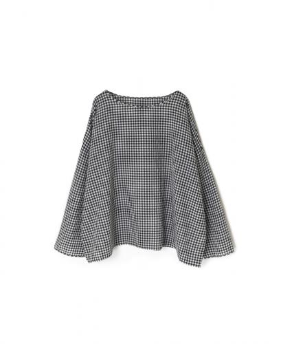 INMDS25024(ブラウス) HANDWOVEN COTTON/SILK GINGHAM CHECK DROP SHOULDER SMOCK