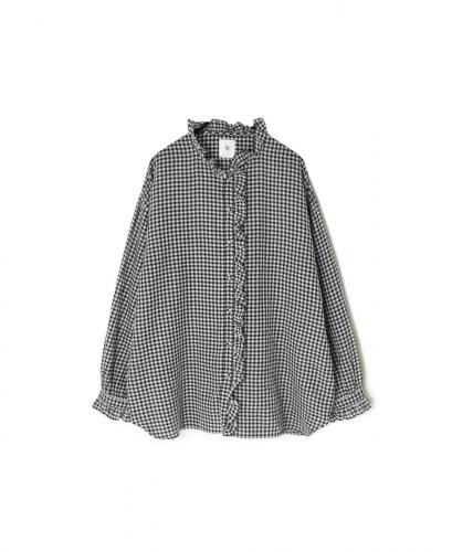 INMDS25022(シャツ) HANDWOVEN COTTON/SILK GINGHAM CHECK FRILL COLLAR SHIRT