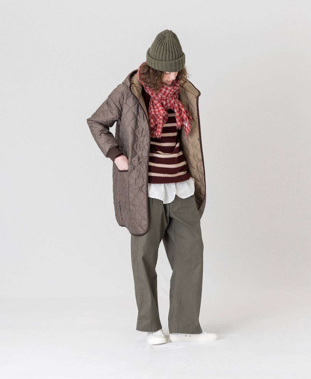 NAM2562PP PLAIN POLYESTER×PLAIN POLYESTER OVERSIZED MID-LENGTH HOODED COAT WITH RIBBED CUFF