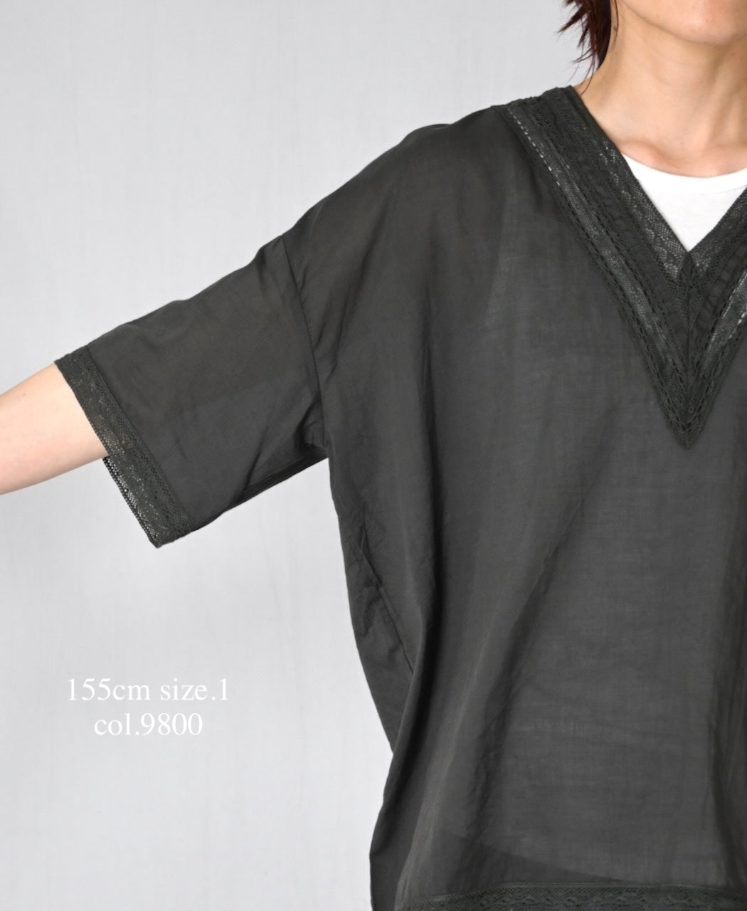 NSL24032 80s COTTON VOILE LACE V-NECK LACE S/SL PULLOVER