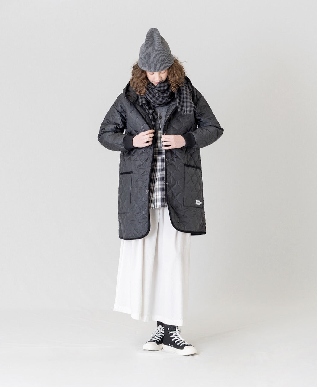 NAM2562PP PLAIN POLYESTER×PLAIN POLYESTER OVERSIZED MID-LENGTH HOODED COAT WITH RIBBED CUFF