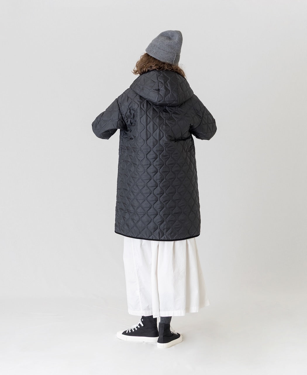 NAM2562PP PLAIN POLYESTER×PLAIN POLYESTER OVERSIZED MID-LENGTH HOODED COAT WITH RIBBED CUFF