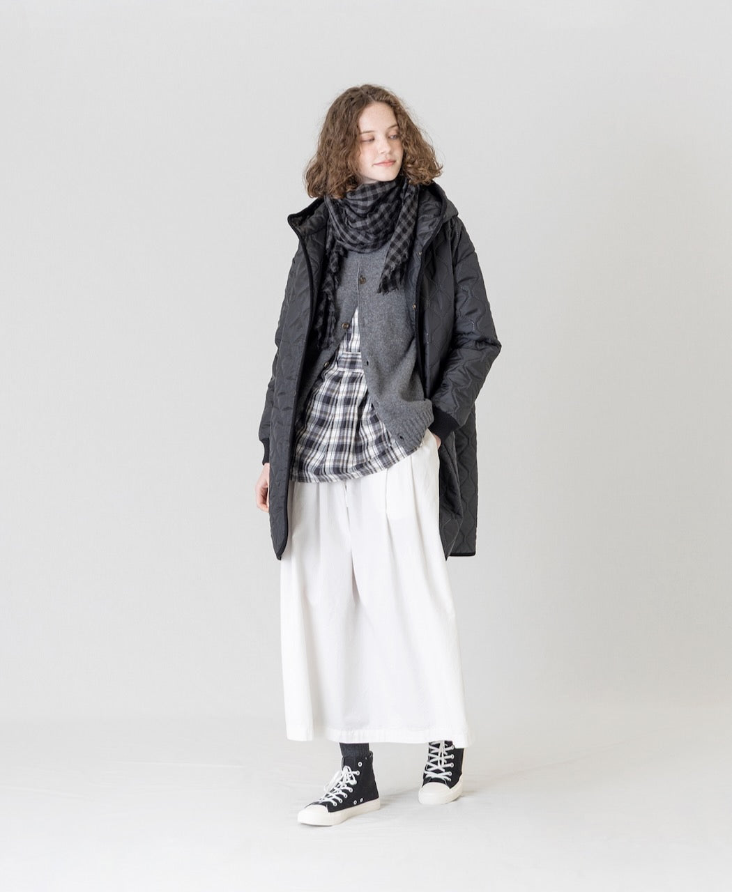 NAM2562PP PLAIN POLYESTER×PLAIN POLYESTER OVERSIZED MID-LENGTH HOODED COAT WITH RIBBED CUFF